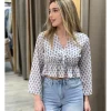 Blusa crespón rombos beige-celeste