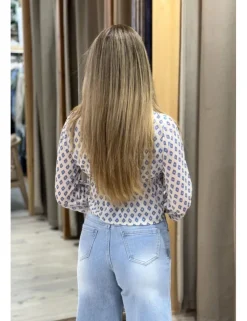 Blusa crespón rombos beige-celeste