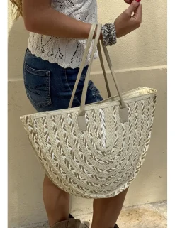 Bolso de esparto semicircular beige