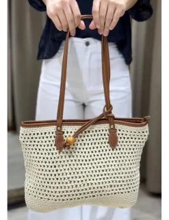 Bolso ganchillo mediano beige