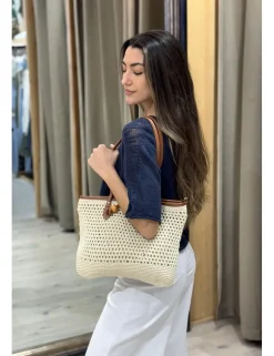 Bolso ganchillo mediano beige