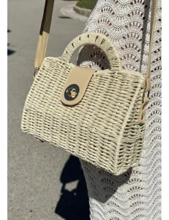 Bolso mimbre rígido beige