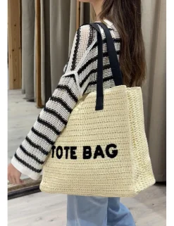 Bolso rafia grande Tote Bag beige