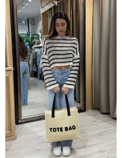 Bolso rafia grande Tote Bag beige