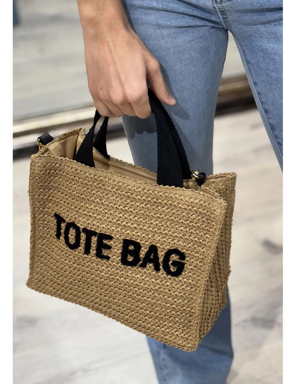 Bolso rafia pequeño Tote Bag tostado