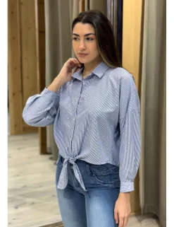 Camisa mil rayas con brillos azul-blanco