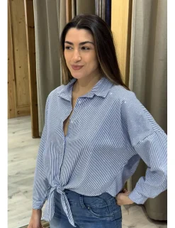 Camisa mil rayas con brillos azul-blanco