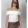 Camiseta bardot canalé blanca
