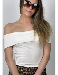 Camiseta bardot canalé blanca