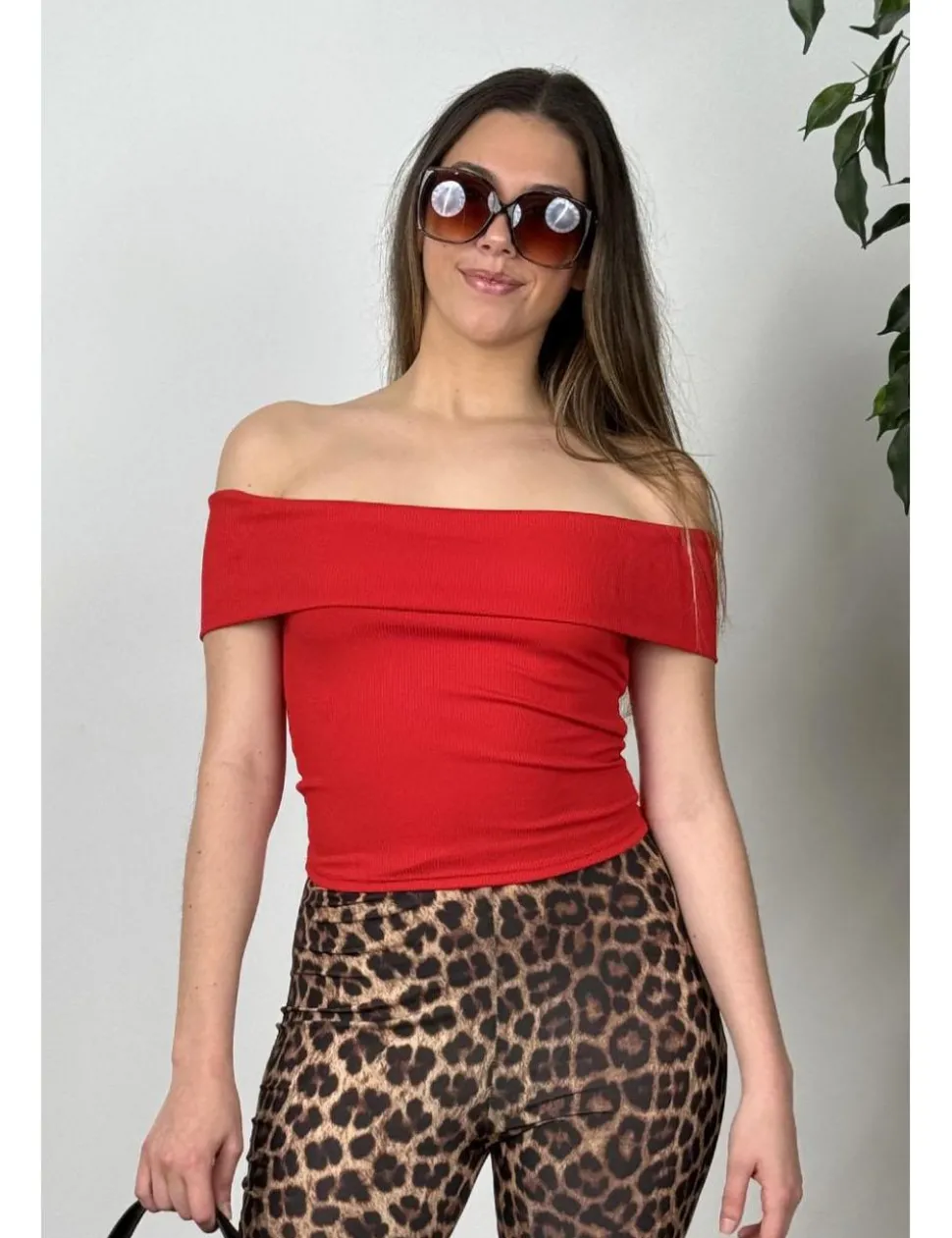 Camiseta bardot canalé roja