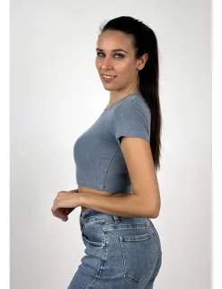 Camiseta delavada canalé azul