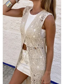 Chaleco ganchillo largo beige