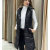 Chaleco largo efecto piel acolchado negro