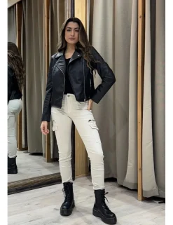 Chaqueta bíker corchetes negra