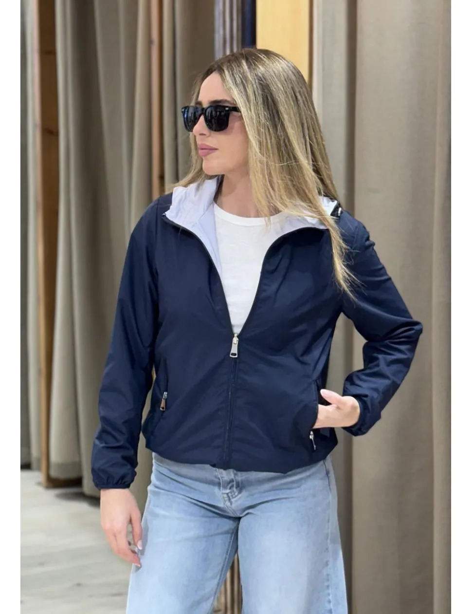 Chaqueta bomber reversible marino-celeste