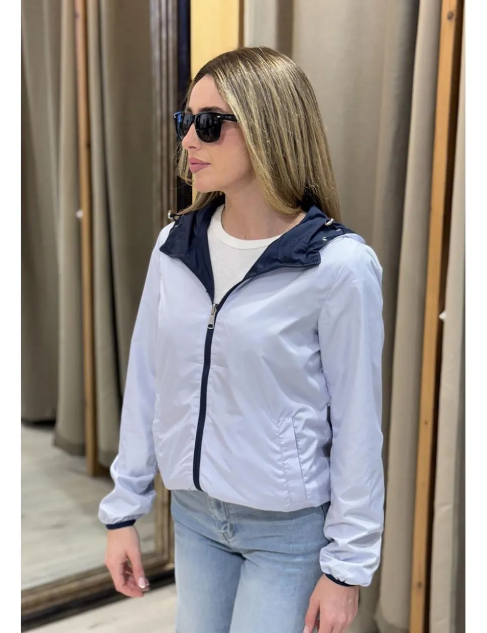 Chaqueta bomber reversible marino-celeste