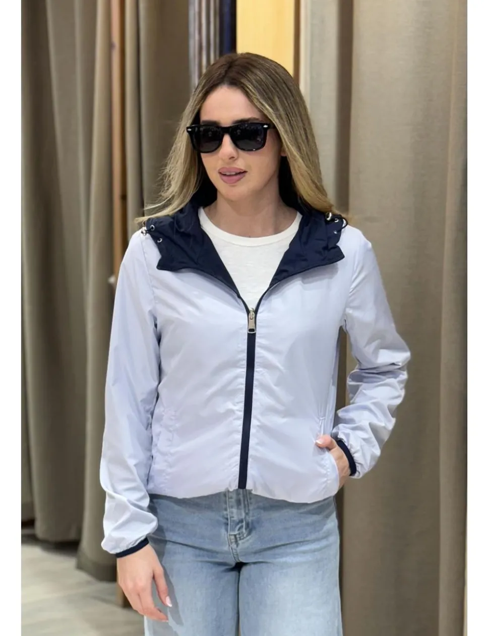 Chaqueta bomber reversible marino-celeste