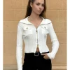 Chaqueta canalé dos bolsillos blanca