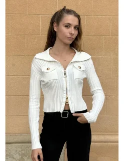 Chaqueta canalé dos bolsillos blanca