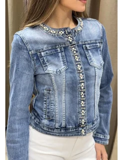 Chaqueta tejana perlas azul denim