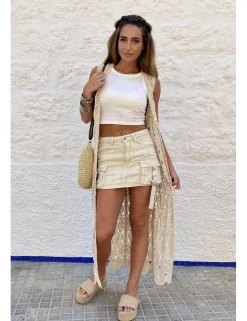 Falda con short debajo beige