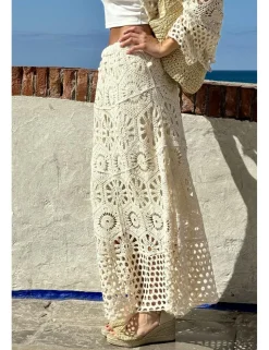 Falda larga ganchillo beige