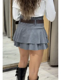 Falda mini volantes gris marengo