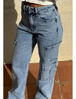 Jeans cargo wide leg azul delavado