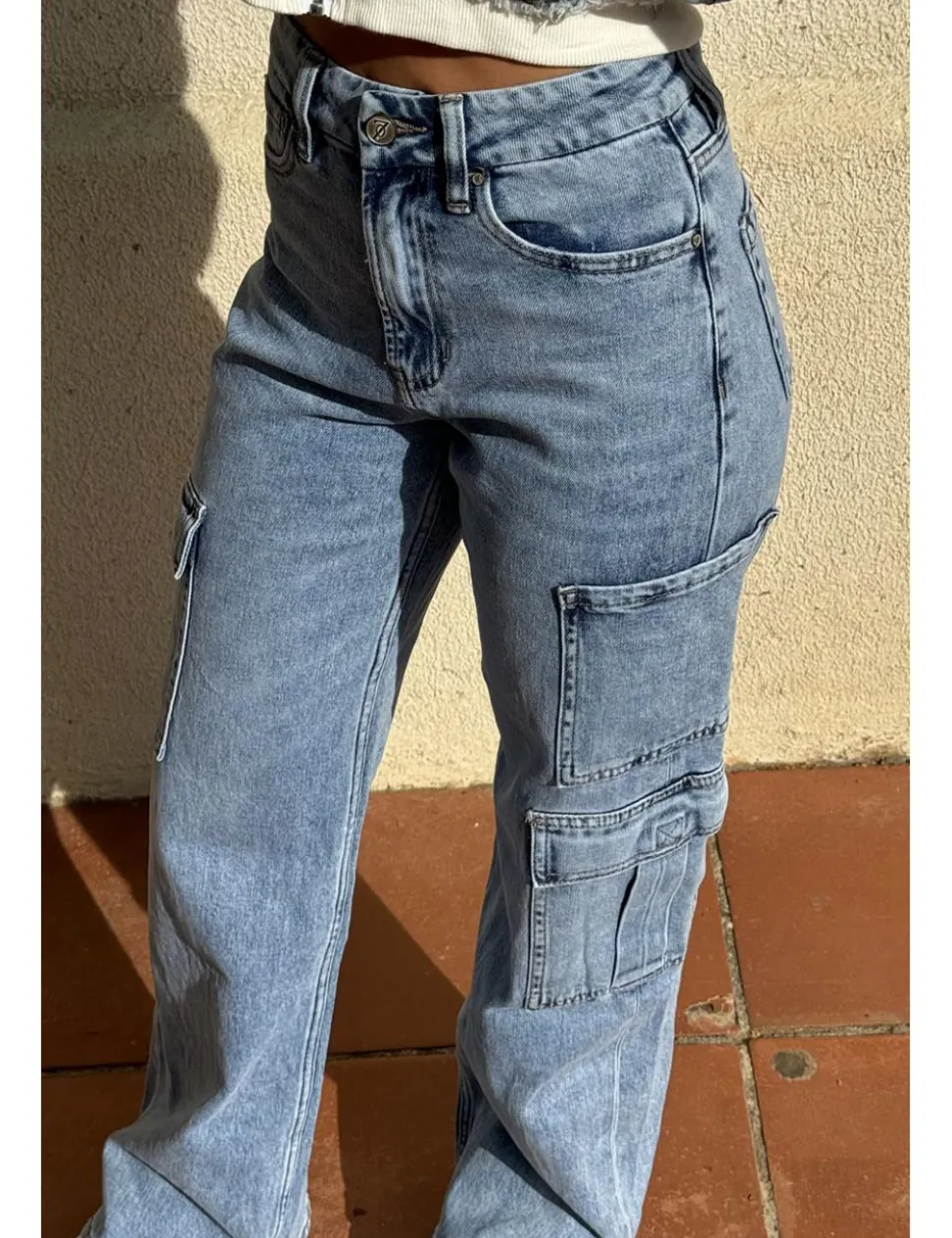 Jeans cargo wide leg azul delavado