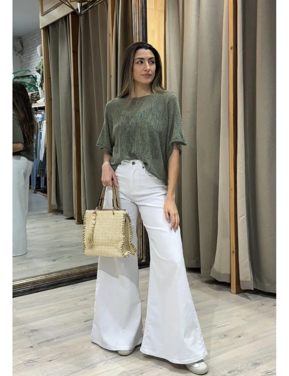 Jeans super wide leg blanco