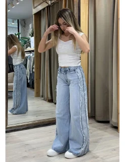 Jeans super wide leg brillos azul