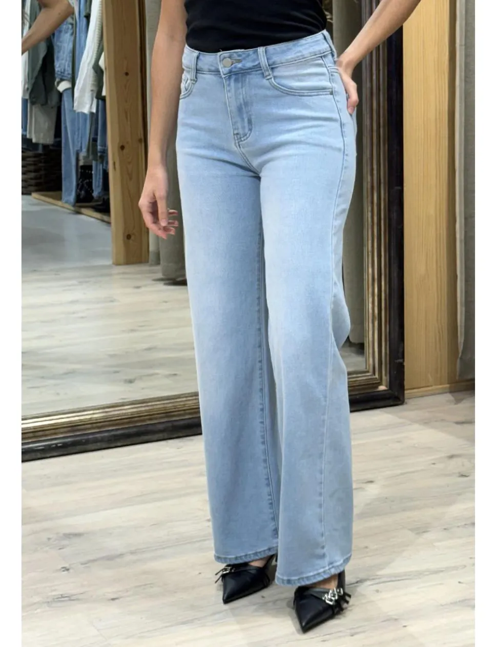 Jeans wide leg azul claro