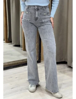 Jeans wide leg bolsillos gris