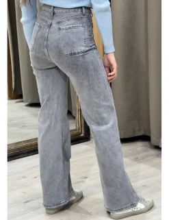 Jeans wide leg bolsillos gris