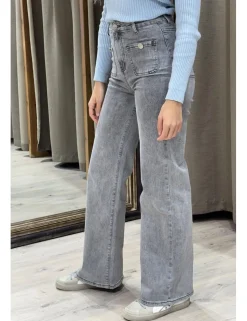 Jeans wide leg bolsillos gris