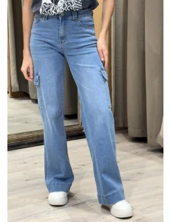 Jeans wide leg cargo azul lavado