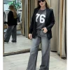 Jeans wide leg deshilachado gris