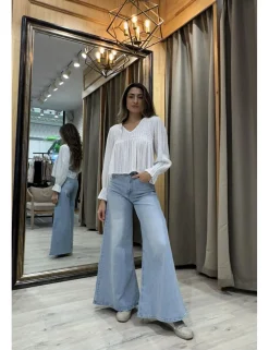 Jeans wide leg palazzo azul