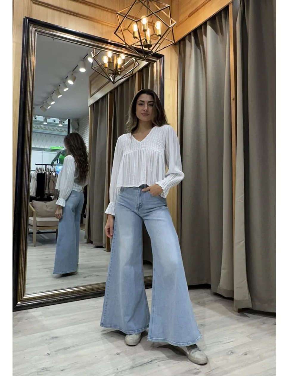 Jeans wide leg palazzo azul