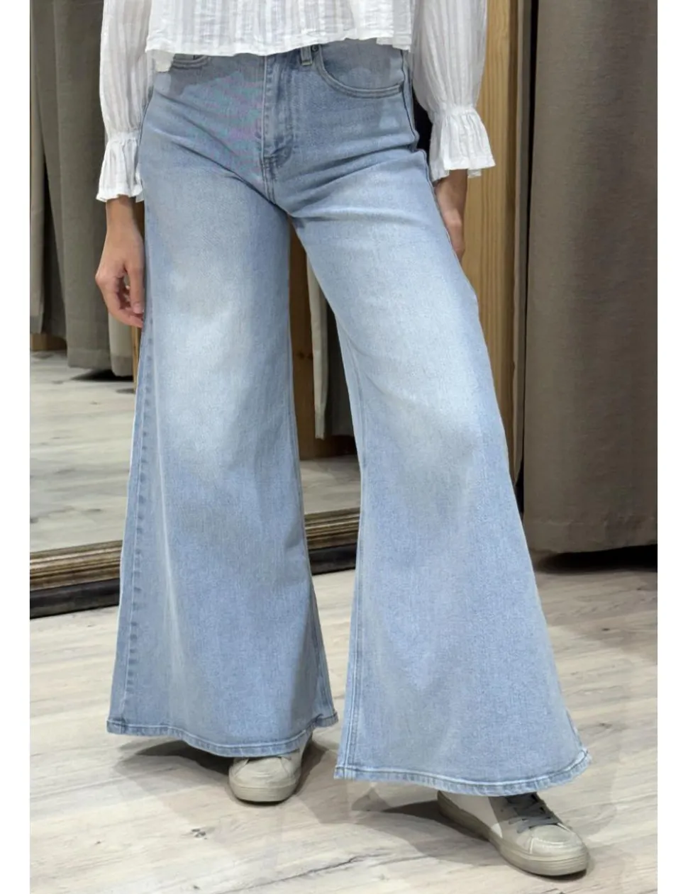 Jeans wide leg palazzo azul