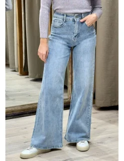 Jeans wide leg pinzas azul