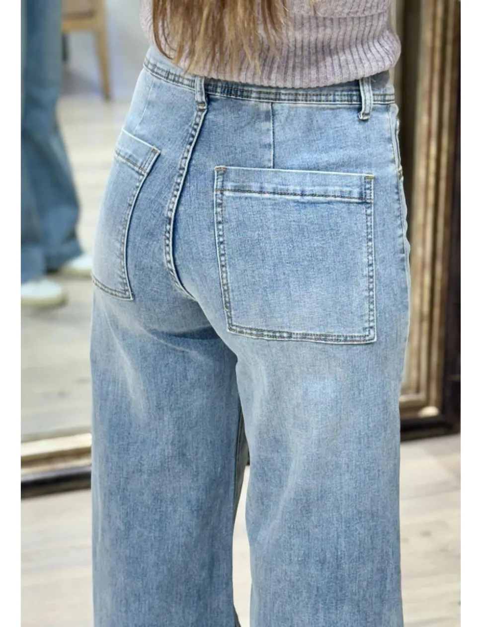 Jeans wide leg pinzas azul