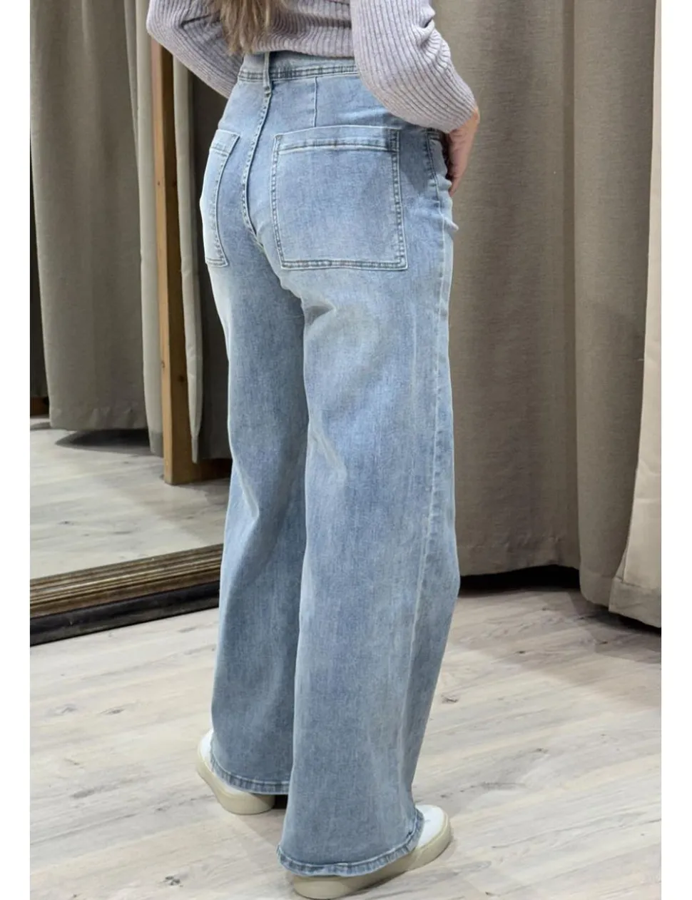 Jeans wide leg pinzas azul