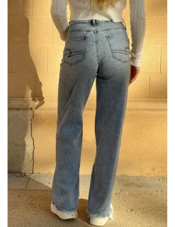 Jeans wideleg bajo deshilachado azul