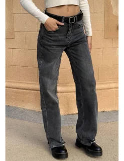 Jeans wideleg bajo deshilachado gris