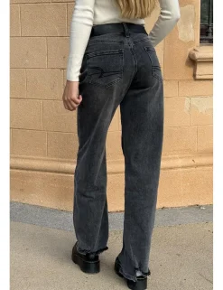 Jeans wideleg bajo deshilachado gris