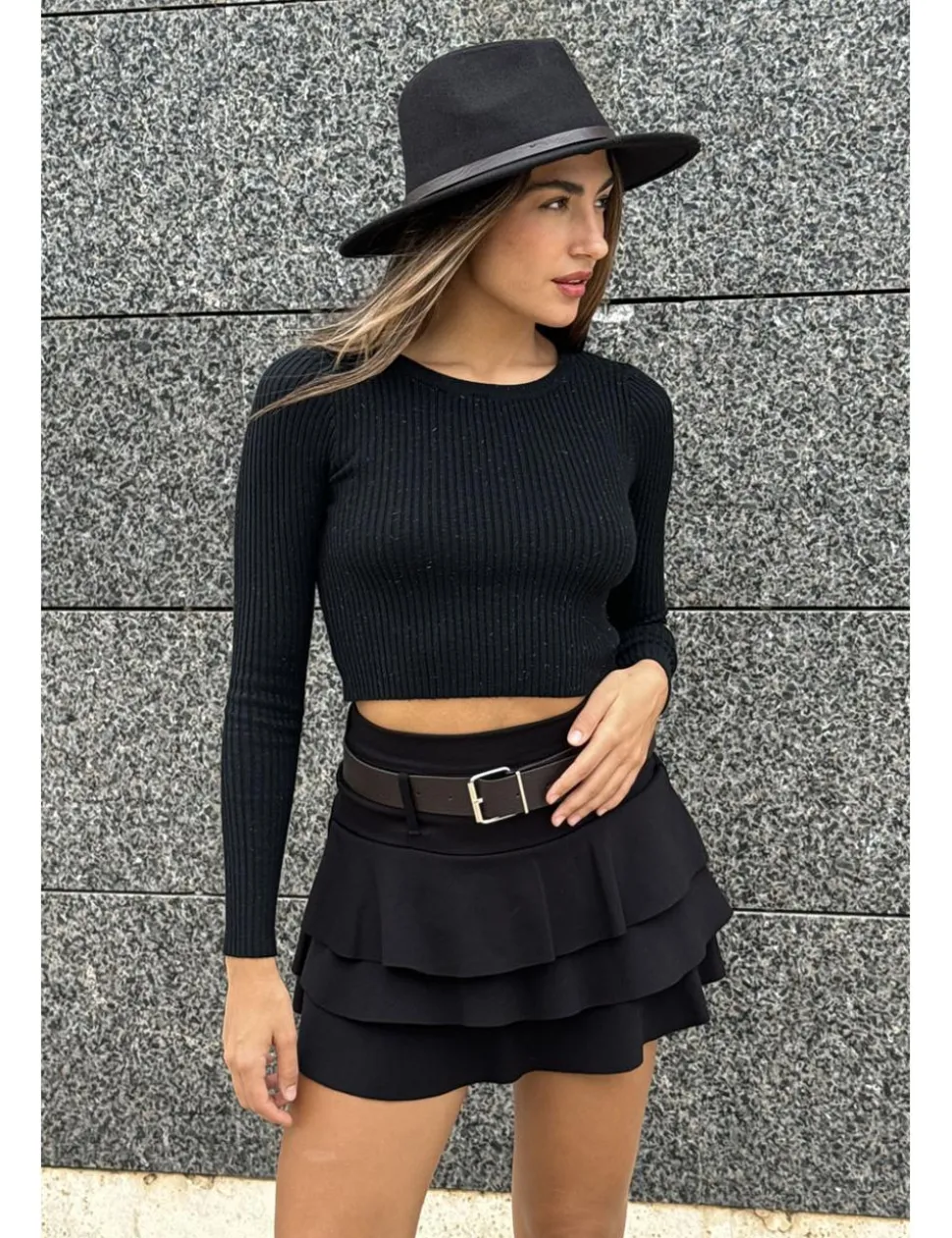 Jersey canalé lúrex negro