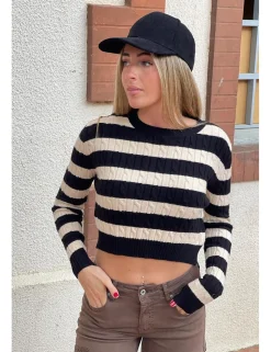 Jersey trenzado rayas negro-crudo