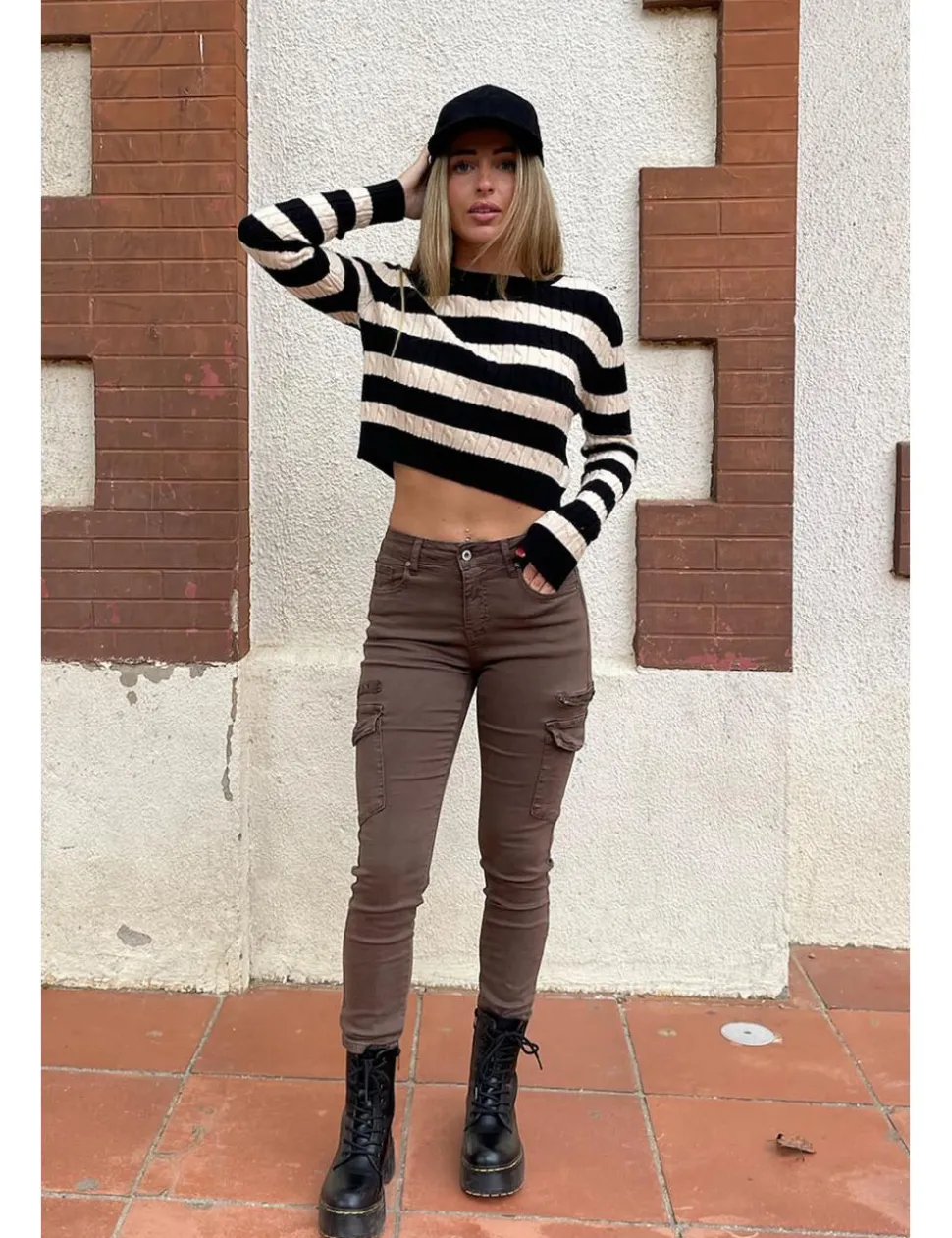 Jersey trenzado rayas negro-crudo