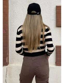 Jersey trenzado rayas negro-crudo